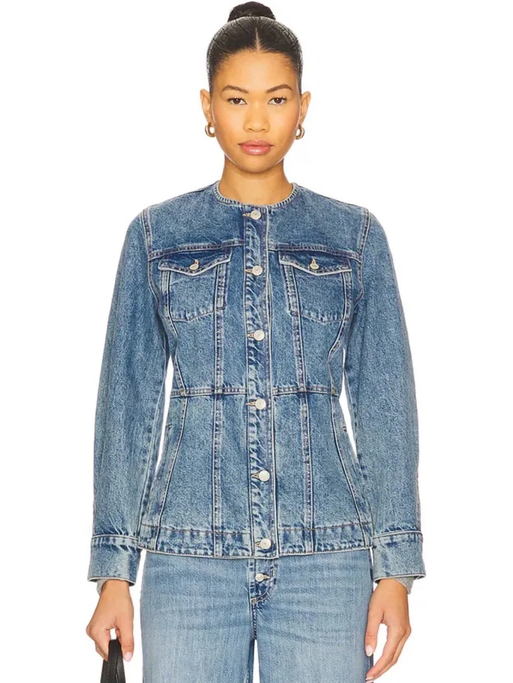 Free People/ We The Free Lula Denim Jacket In River Blues Size Medium - Picture 1 of 9